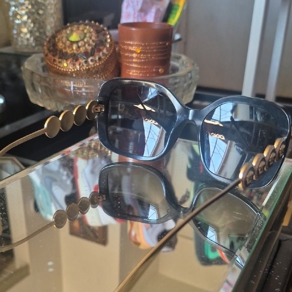 Versace Black Square Sunglasses with Gold Medallion Detail - Picture 3 of 4